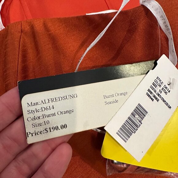 ALFRED SUNG BURNT ORANGE SIZE 10 STRAPLESS DRESS NEW - Picture 9 of 11